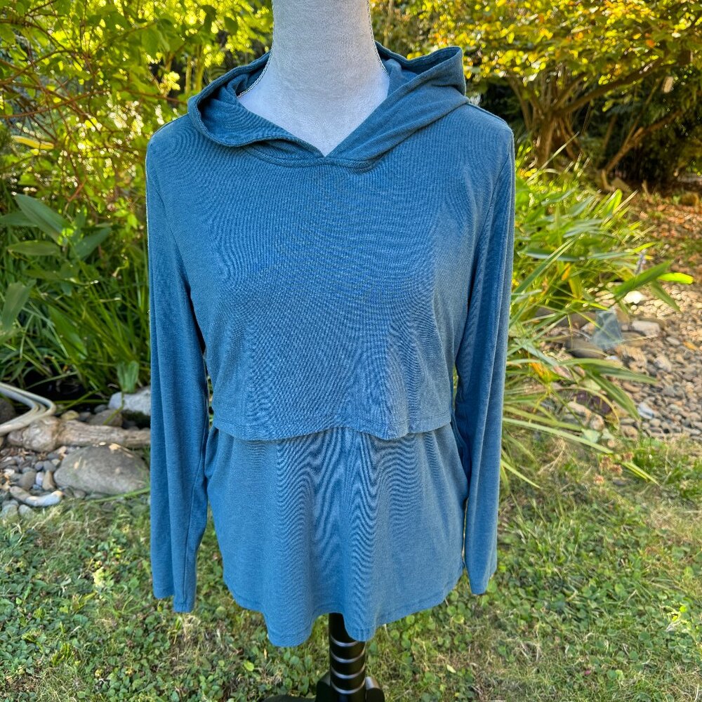 Nursing Pull-over, Hooded, long sleeve, thick warm stretchy fabric -dark teal